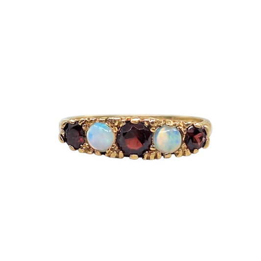 9ct Yellow Gold Opal & Garnet Ring