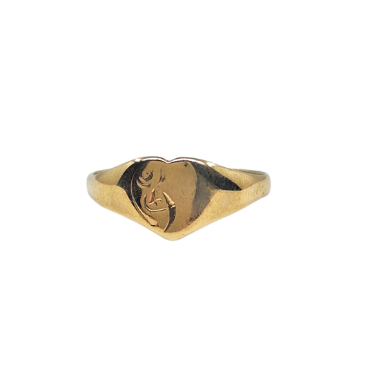 9ct Yellow Gold Engraved Heart Signet Ring