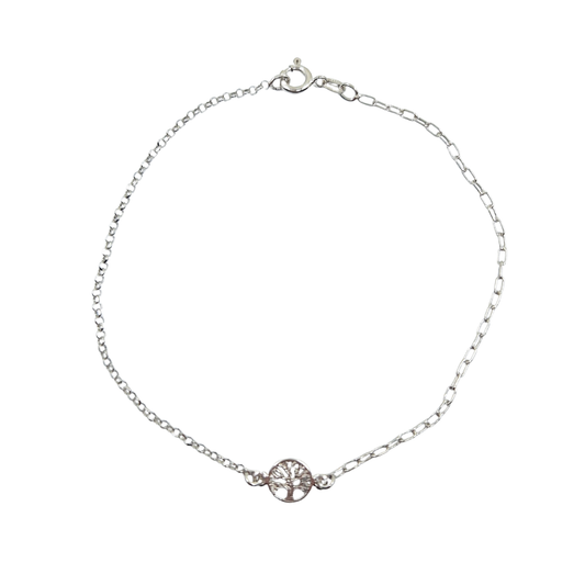 Silver Tree Of Life Anklet 10"