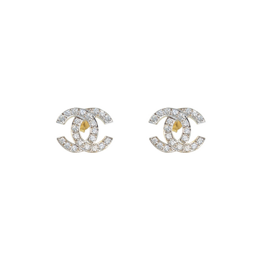 9ct Yellow Gold Chanel Inspired Cubic Zirconia Stud Earrings