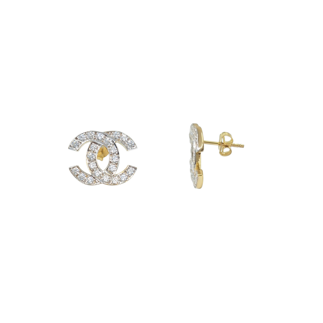 9ct Yellow Gold Chanel Inspired Cubic Zirconia Stud Earrings