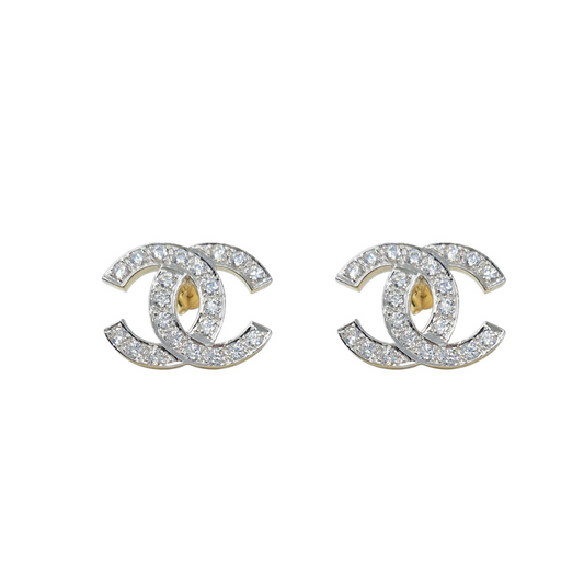 9ct Yellow Gold Chanel Inspired Cubic Zirconia Stud Earrings