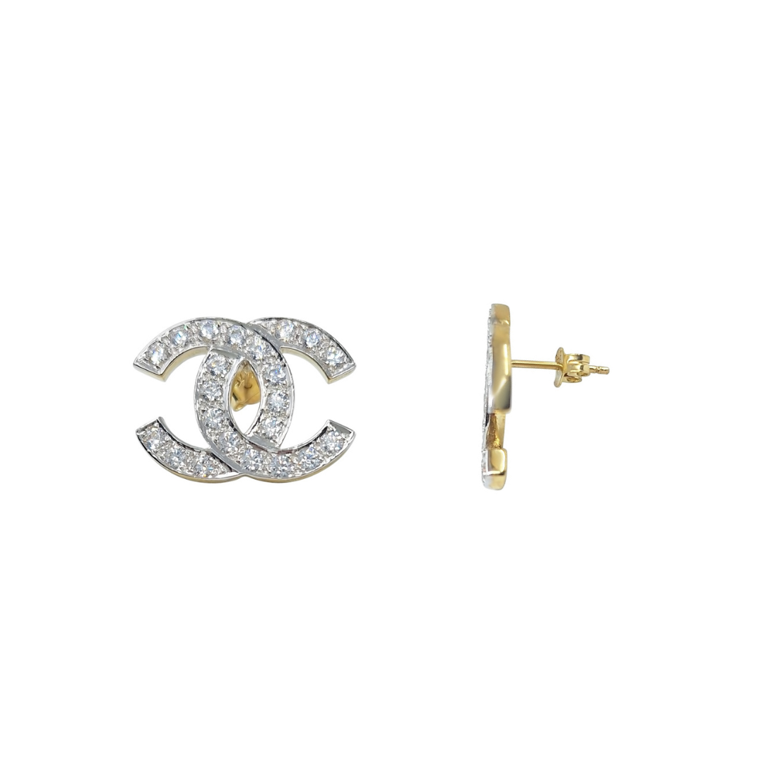 9ct Yellow Gold Chanel Inspired Cubic Zirconia Stud Earrings