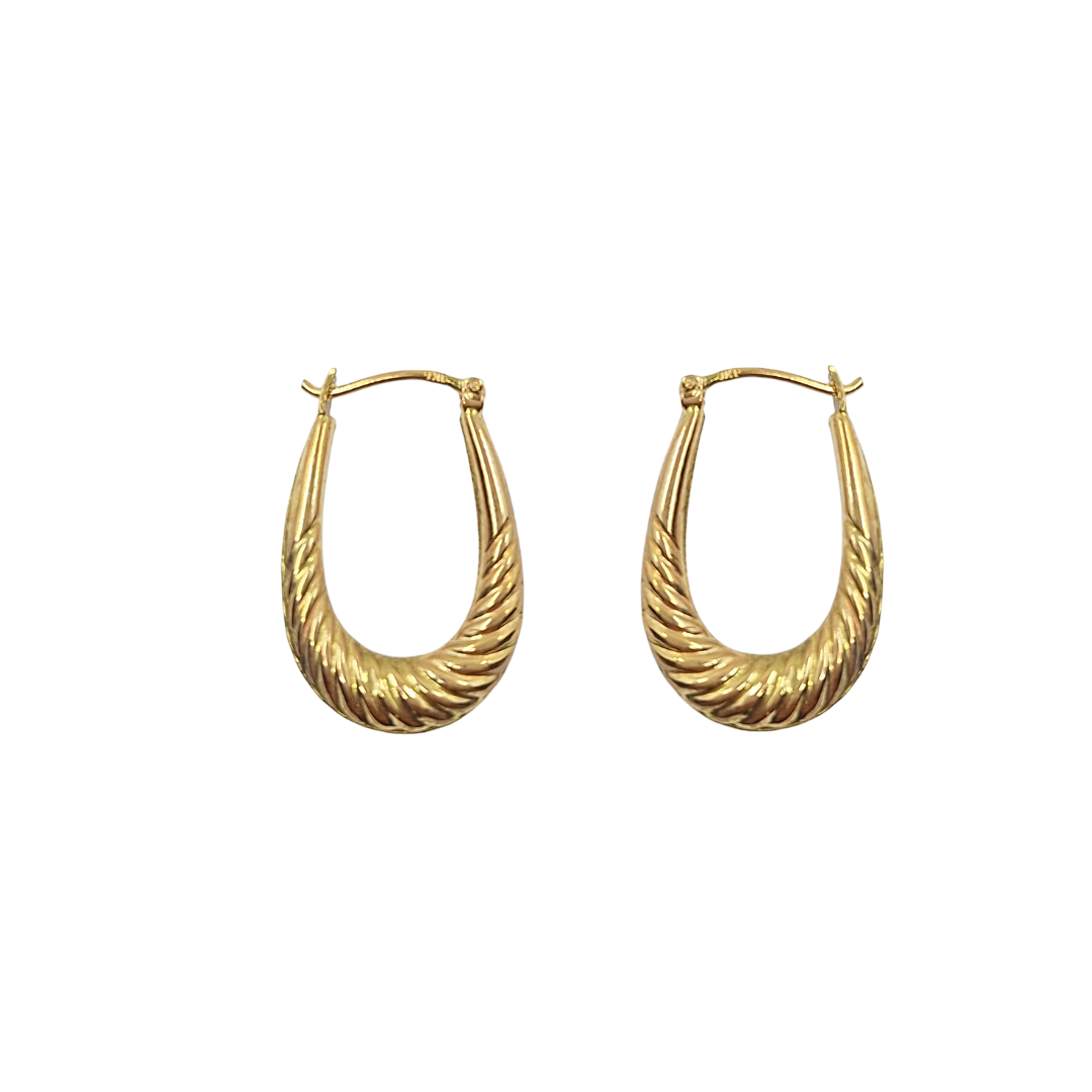 9ct Yellow Gold Oval Patterned Creole Earrings