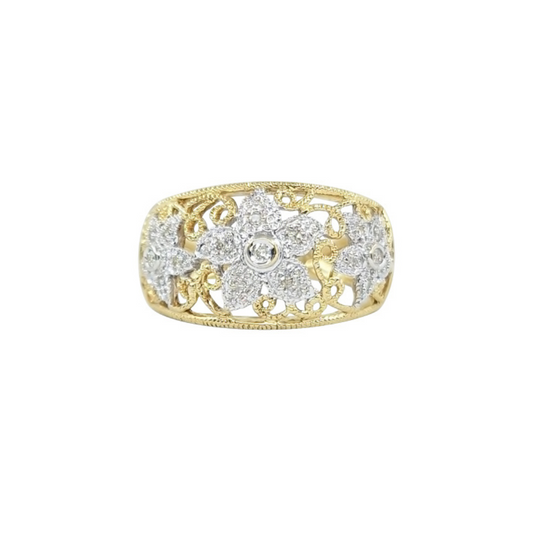 9ct Yellow Gold Diamond Flower Band Ring