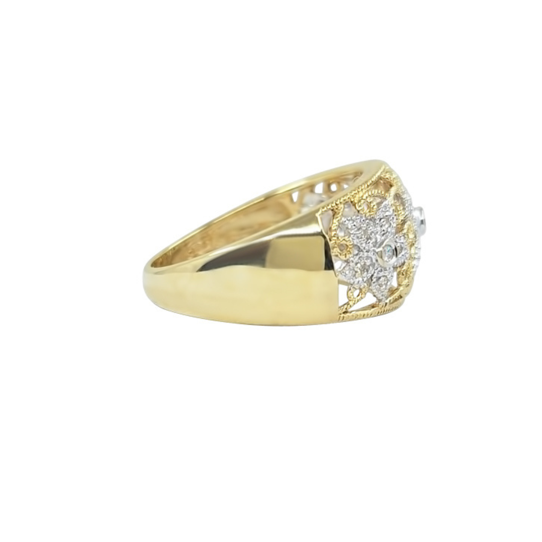 9ct Yellow Gold Diamond Flower Band Ring