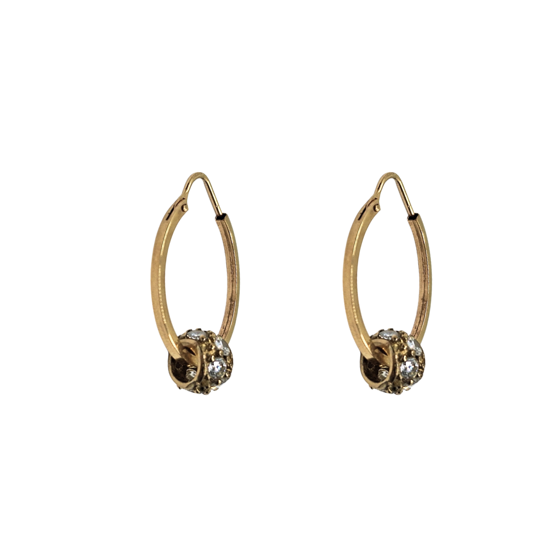 9ct Yellow Gold Hoop Earrings With Cubic Zirconia Balls