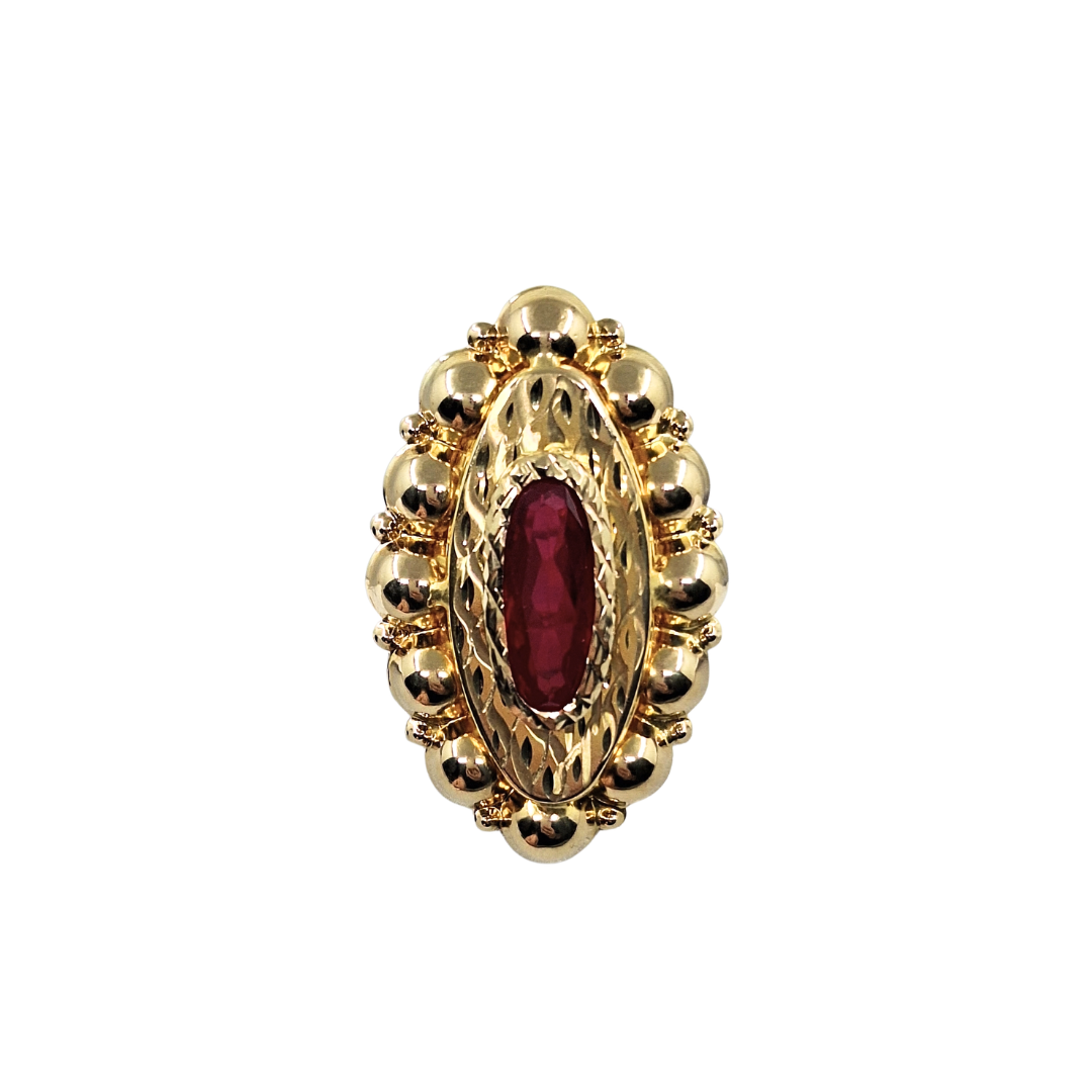 14ct Yellow Gold Red Cubic Zirconia Ring
