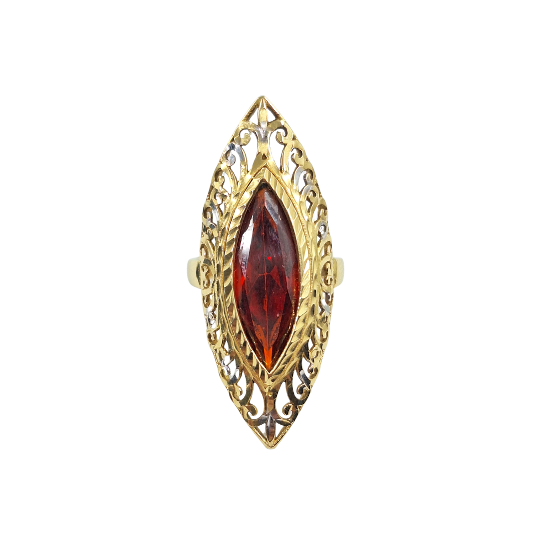 14ct Yellow & White Gold Red Stone Ring
