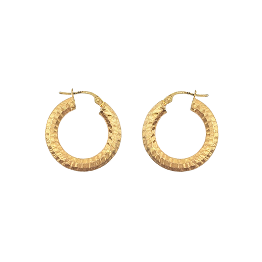 9ct Yellow Gold Patterned Hoop Earrings
