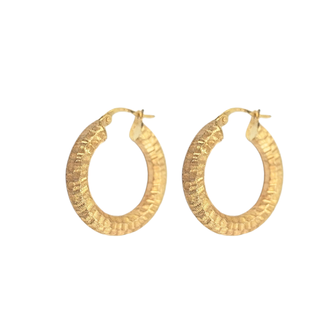 9ct Yellow Gold Patterned Hoop Earrings