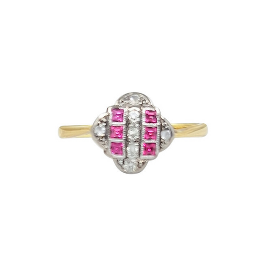 18ct Yellow Gold Ruby & Diamond Cluster Ring
