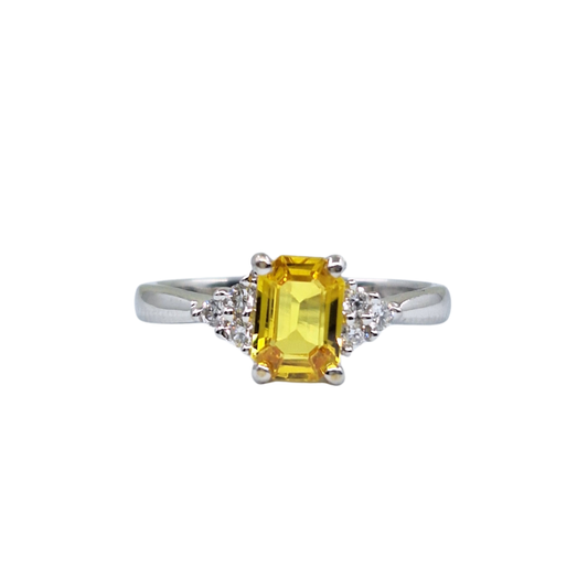 18ct White Gold Yellow Sapphire & Diamond Trefoil Ring