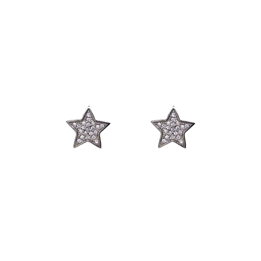 Silver Cubic Zirconia Star Stud Earrings