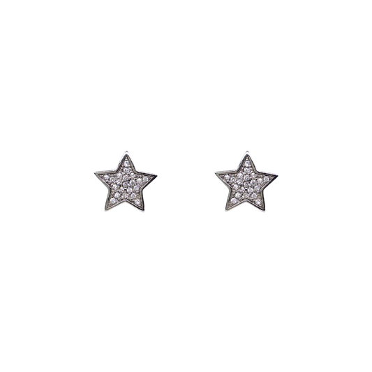 Silver Cubic Zirconia Star Stud Earrings