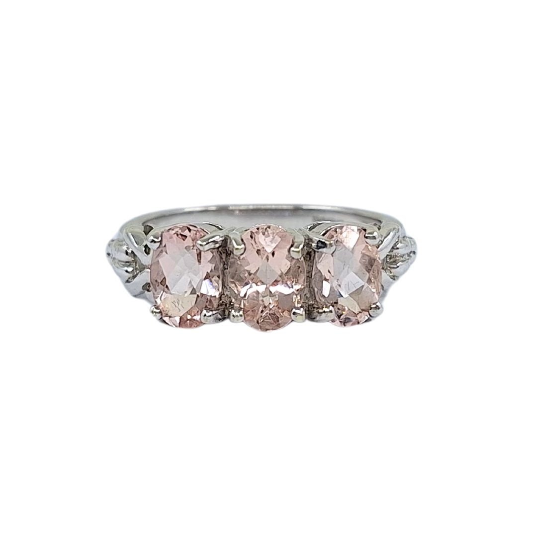 9ct White Gold Morganite 3 Stone Ring