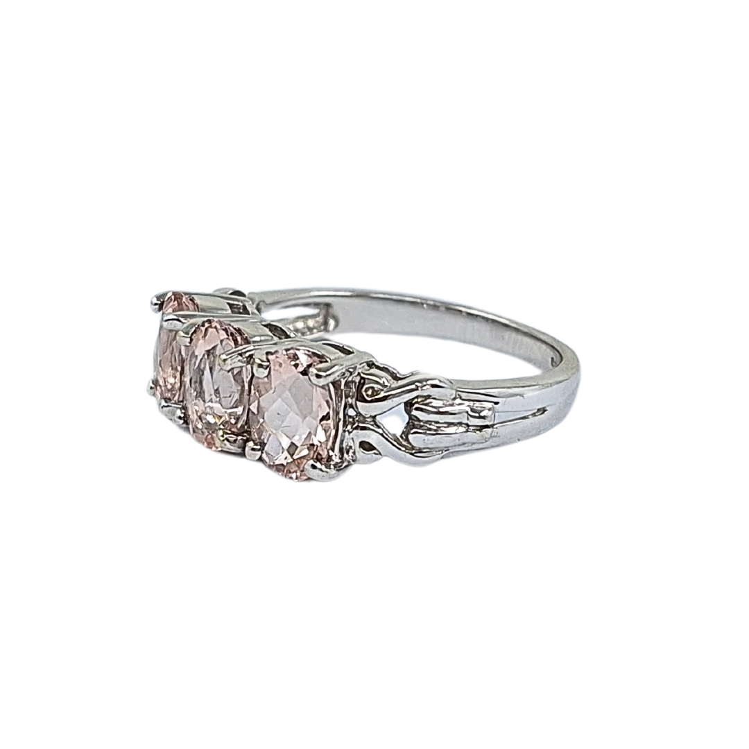 9ct White Gold Morganite 3 Stone Ring