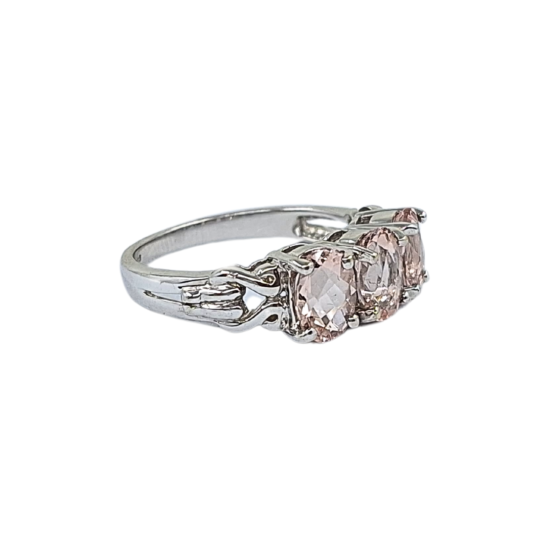 9ct White Gold Morganite 3 Stone Ring