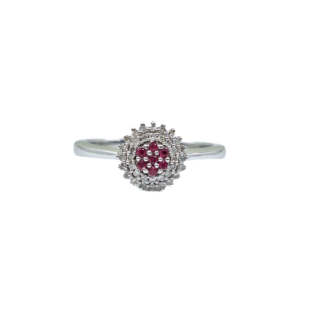9ct White Gold Ruby & Diamond Cluster Ring