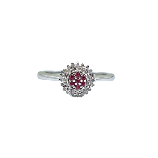 9ct White Gold Ruby & Diamond Cluster Ring