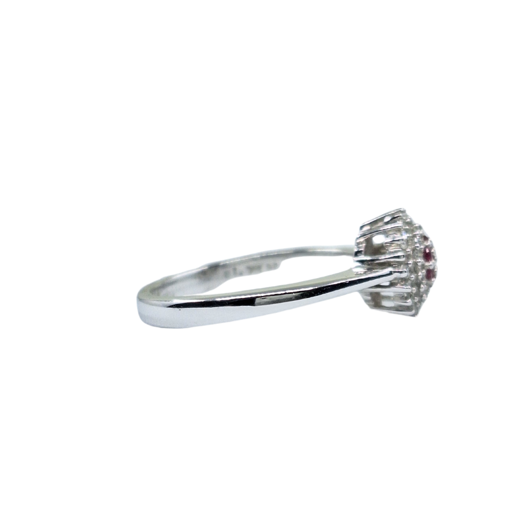 9ct White Gold Ruby & Diamond Cluster Ring