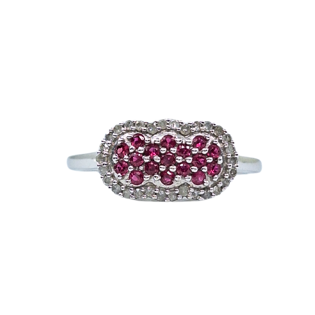 9ct White Gold Ruby & Diamond Cluster Ring