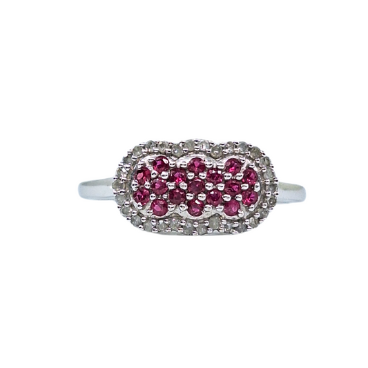 9ct White Gold Ruby & Diamond Cluster Ring