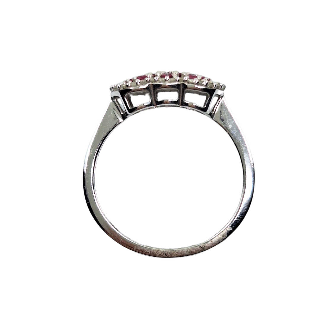 9ct White Gold Ruby & Diamond Cluster Ring