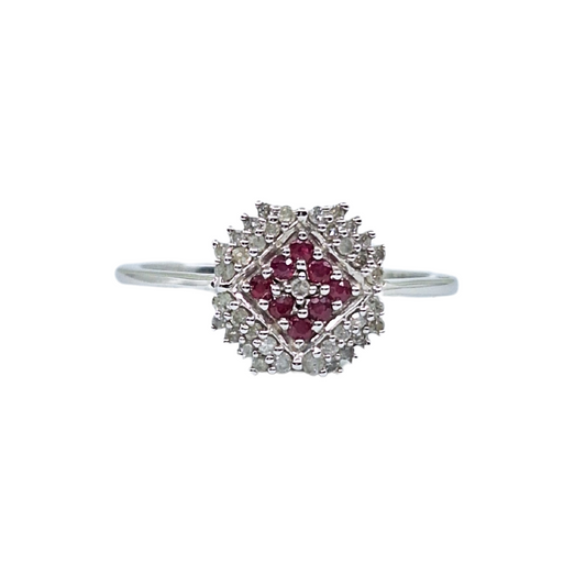 9ct White Gold Ruby & Diamond Cluster Ring
