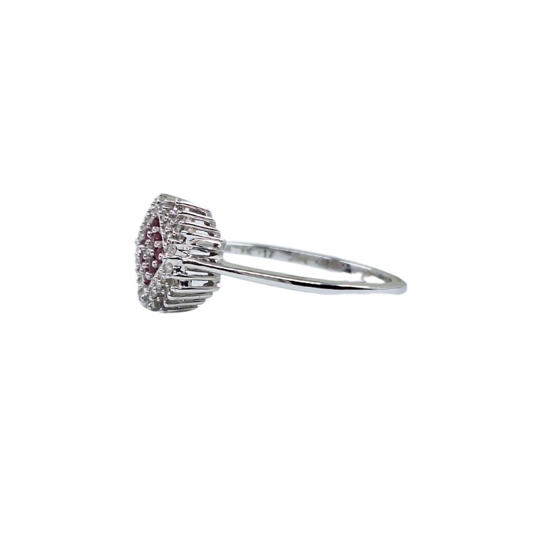 9ct White Gold Ruby & Diamond Cluster Ring