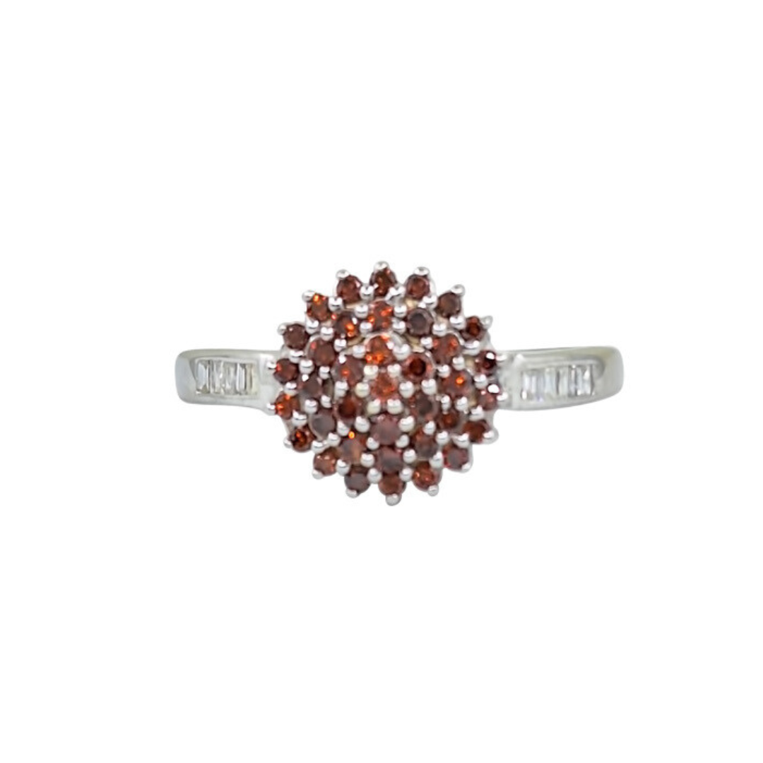 9ct White Gold Garnet & Diamond Cluster Ring
