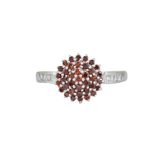 9ct White Gold Garnet & Diamond Cluster Ring