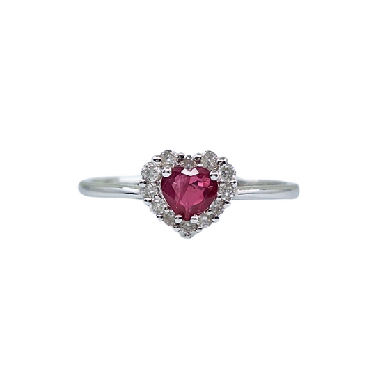 9ct White Gold Heart Ruby & Diamond Cluster Ring
