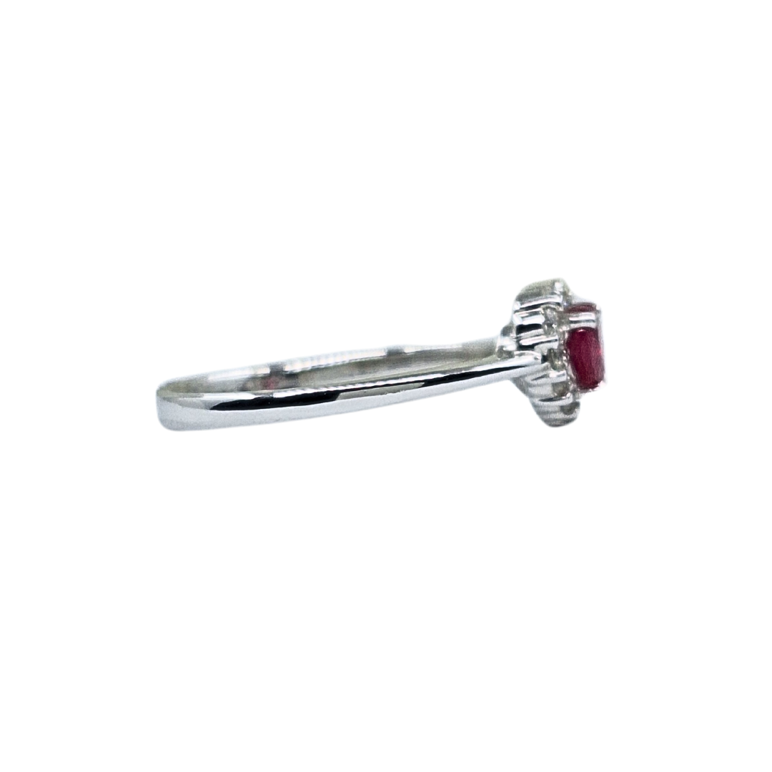 9ct White Gold Heart Ruby & Diamond Cluster Ring