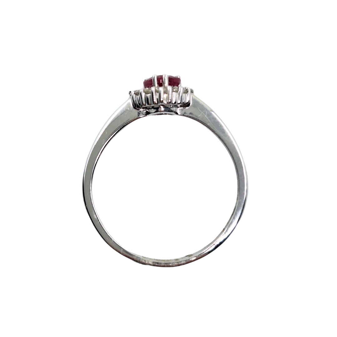 9ct White Gold Heart Ruby & Diamond Cluster Ring