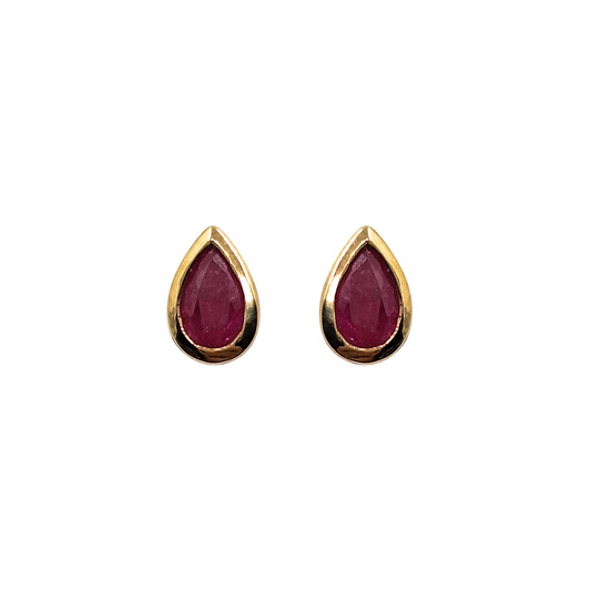 9ct Yellow Gold Pear Shape Ruby Stud Earrings