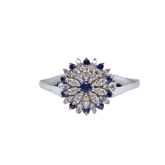9ct White Gold Sapphire & Diamond Cluster Ring