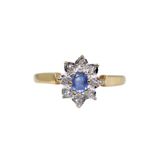 9ct Yellow Gold Sapphire & Diamond Cluster Ring