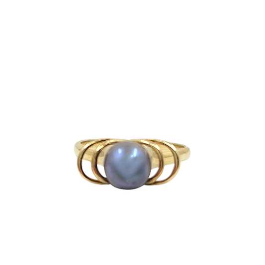 9ct Yellow Gold Black Pearl Ring