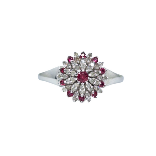 9ct White Gold Ruby & Diamond Cluster Ring