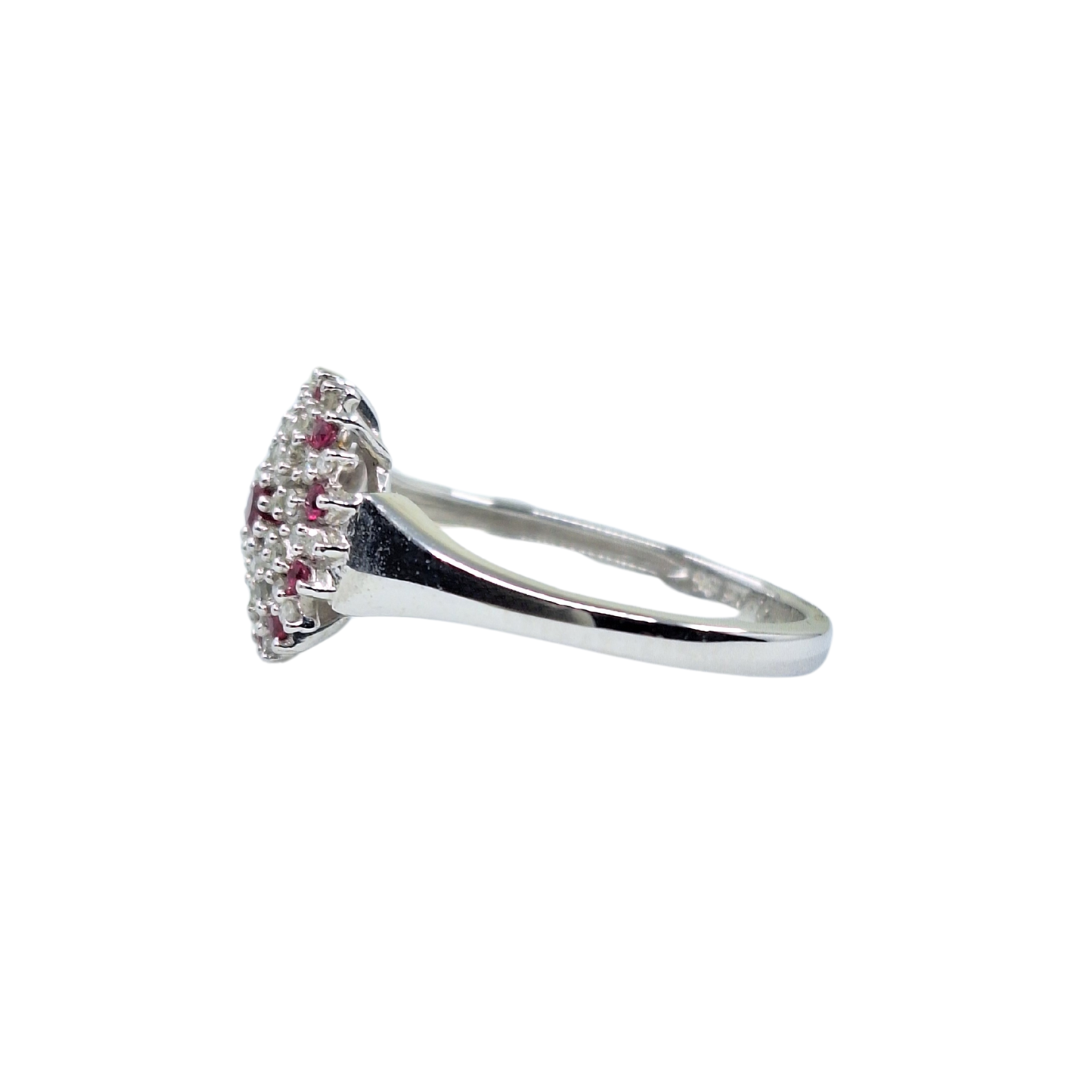 9ct White Gold Ruby & Diamond Cluster Ring