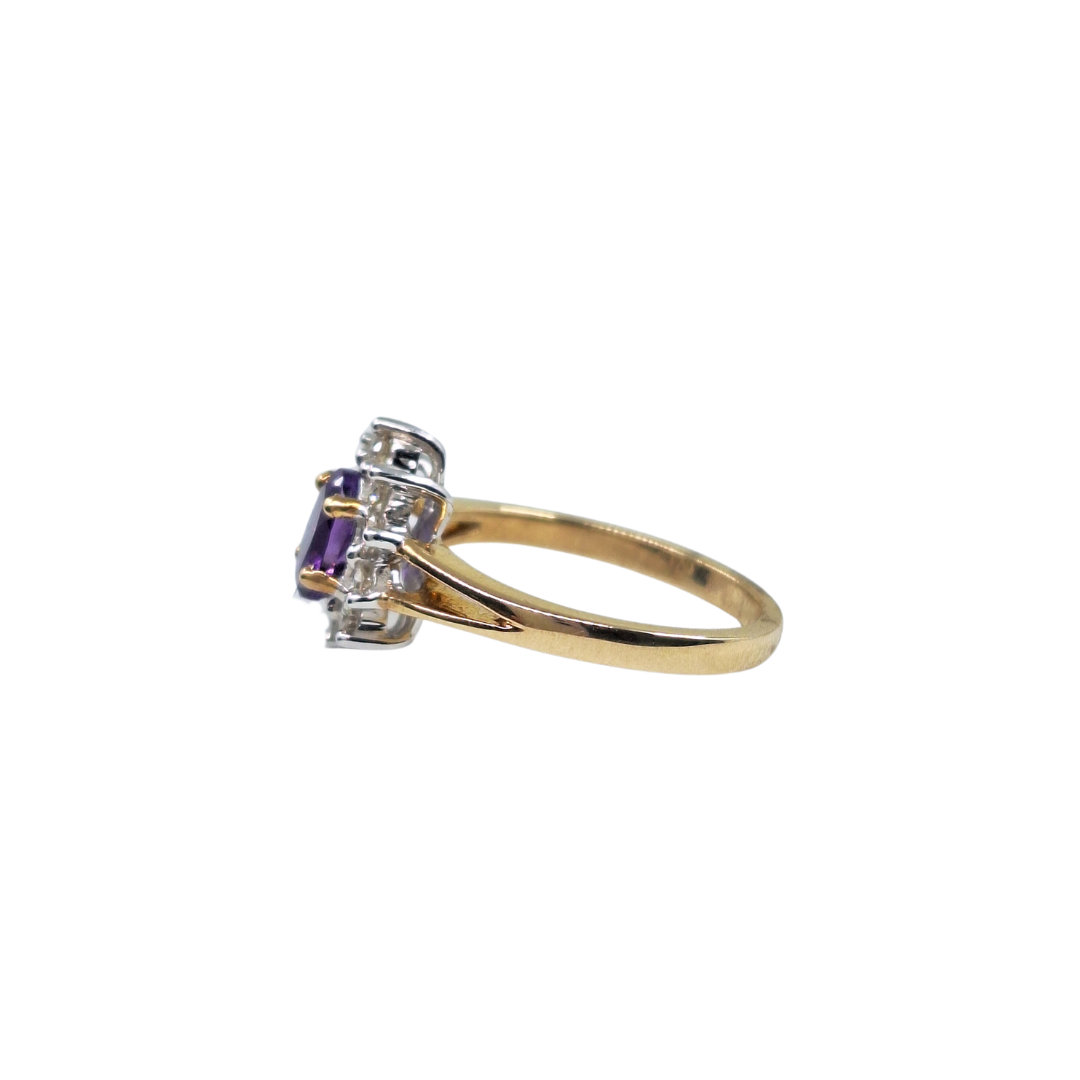 9ct Yellow Gold Amethyst & Diamond Cluster Ring