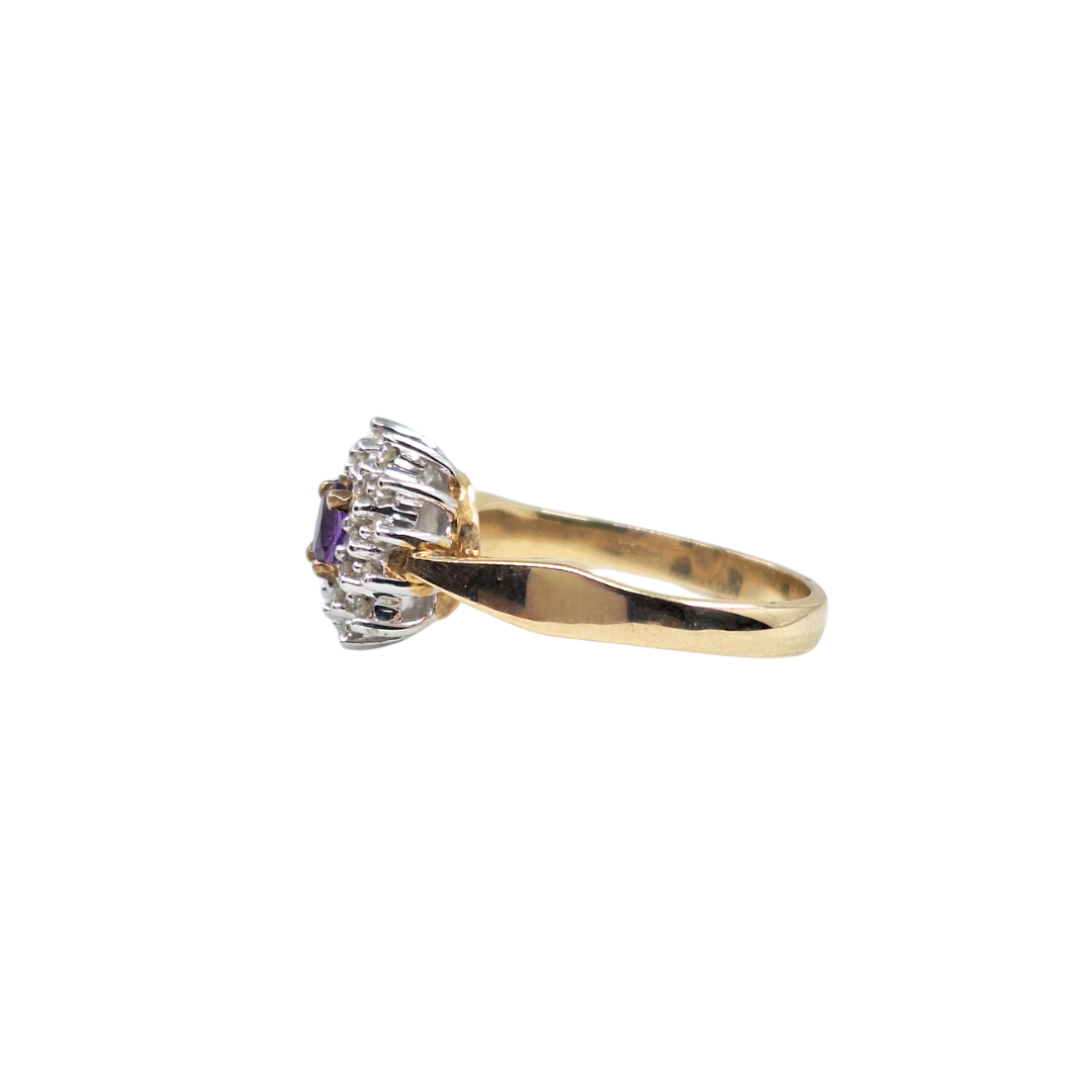 9ct Yellow Gold Amethyst & Diamond Cluster Ring