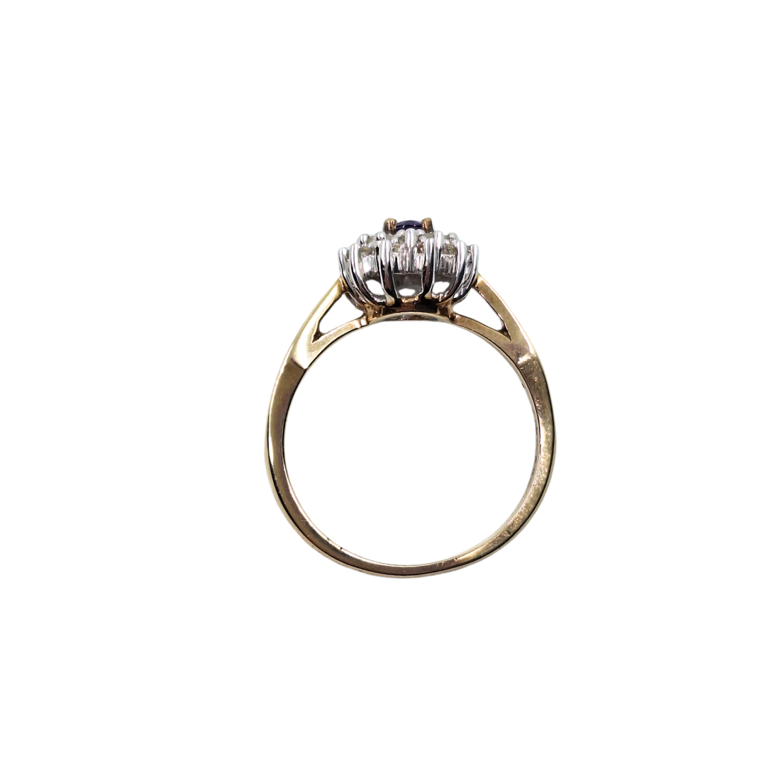 9ct Yellow Gold Amethyst & Diamond Cluster Ring