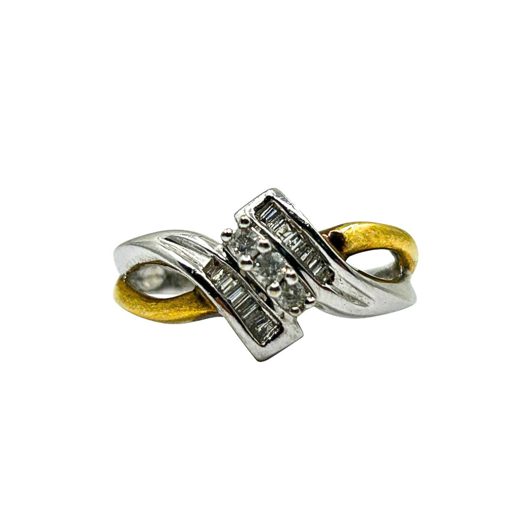 9ct Yellow and White Gold Diamond Crossover Ring