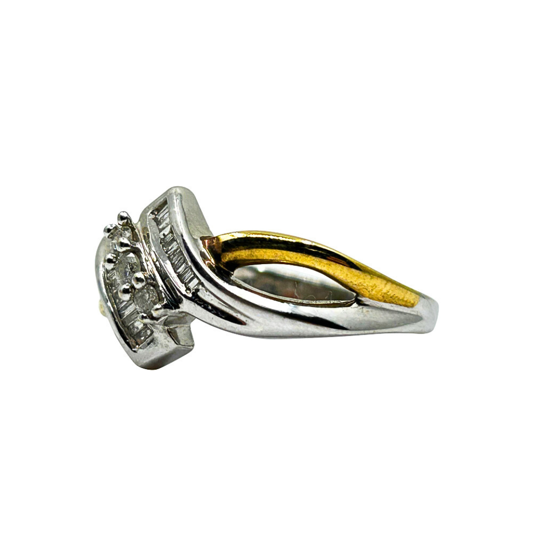 9ct Yellow and White Gold Diamond Crossover Ring