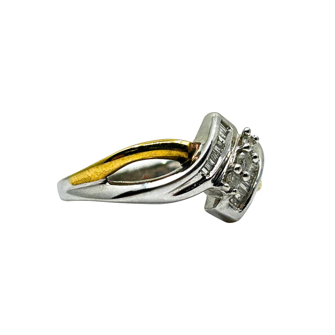 9ct Yellow and White Gold Diamond Crossover Ring