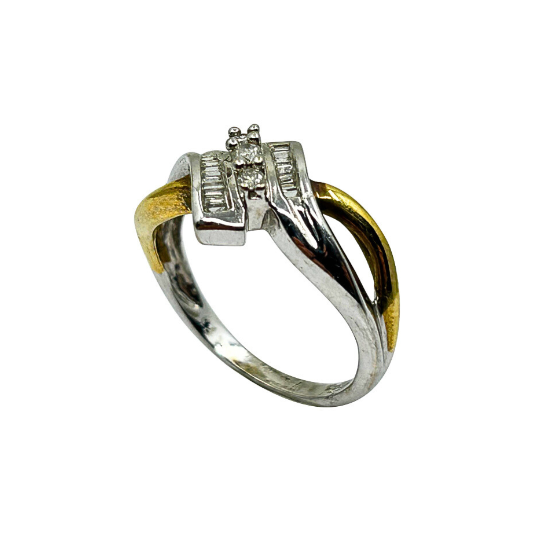 9ct Yellow and White Gold Diamond Crossover Ring