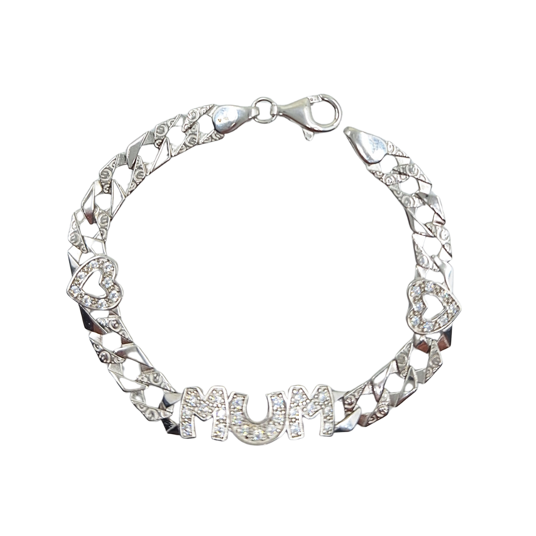 Silver Cubic Zirconia Heart Mum Bracelet