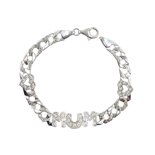 Silver Cubic Zirconia Heart Mum Bracelet